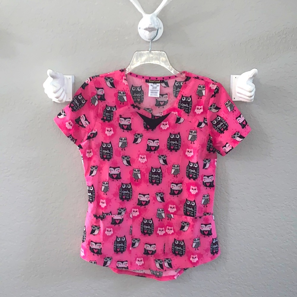 Pink Owl Size Small Scrub Top